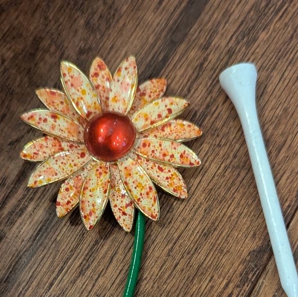 Vintage Orange & Red Flower Brooch Made In Germany Mid Century Rare3.5"x 2" ap - Picture 10 of 10